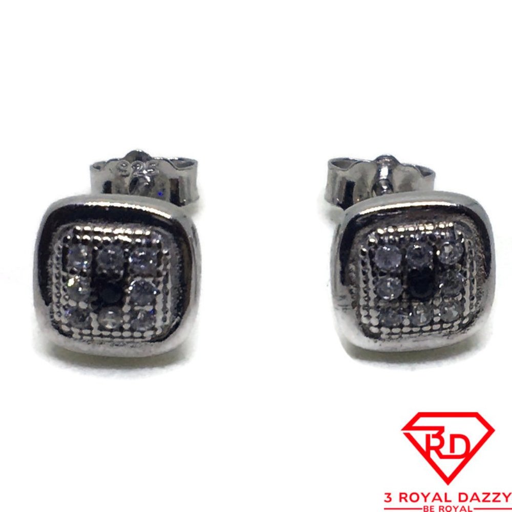 Small Square Black & White CZ stud Earring 14k